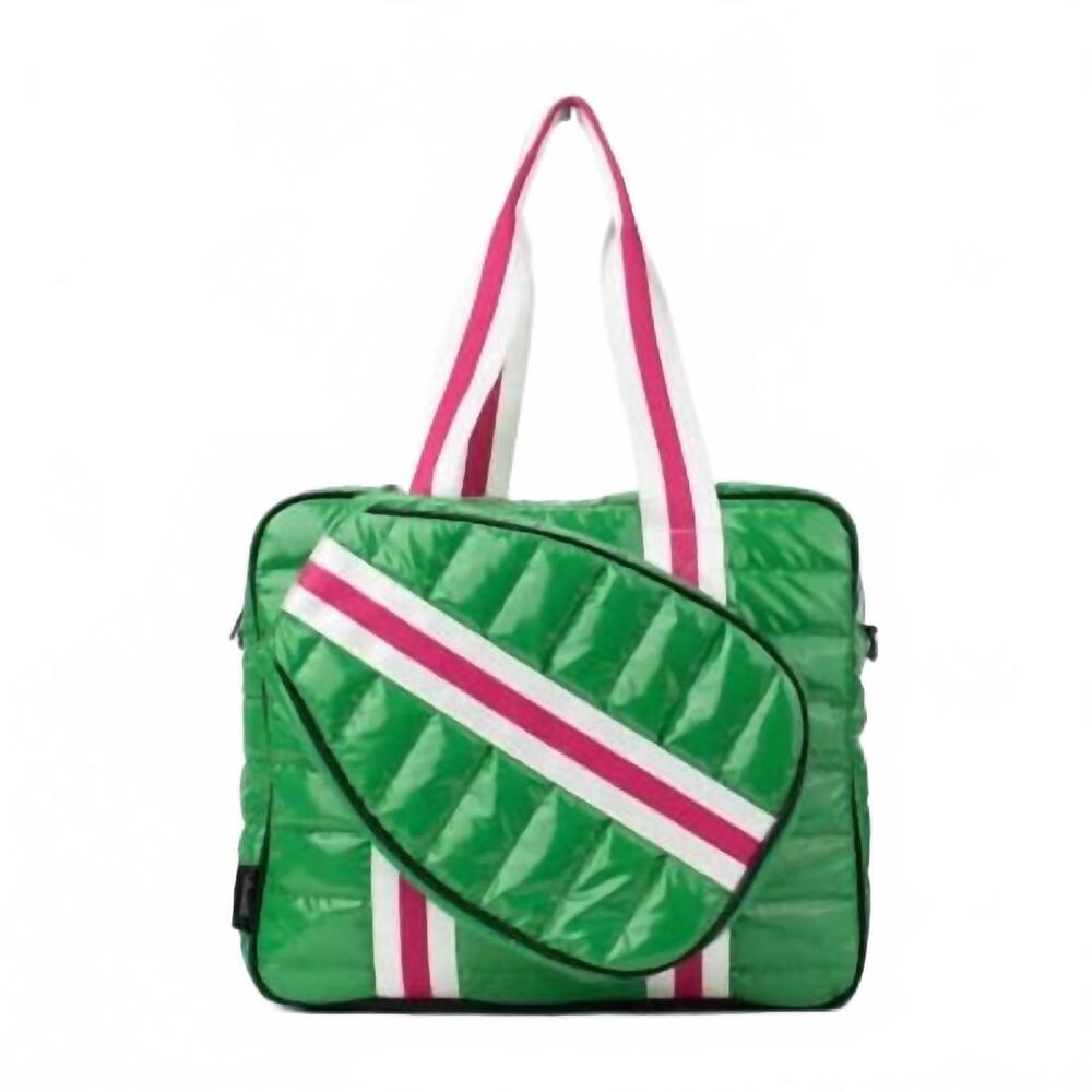NEW LEMONBELLA women's pickleball tote bags in green with pink stripe